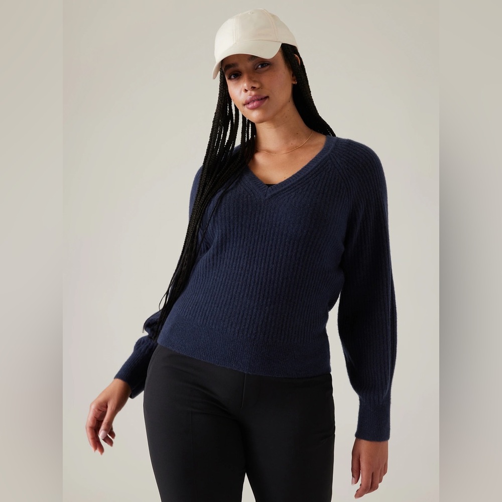 NWT Athleta Navy Blue Layover V-Neck Sweater